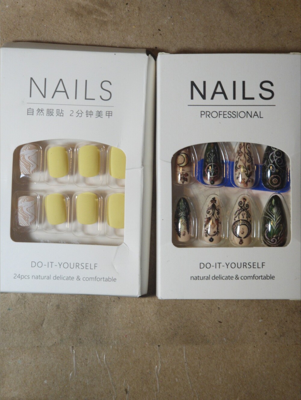 NIB Press On Nails Bundle Set of 2 Pastel Yellow + Boho Celestial Moon Design
